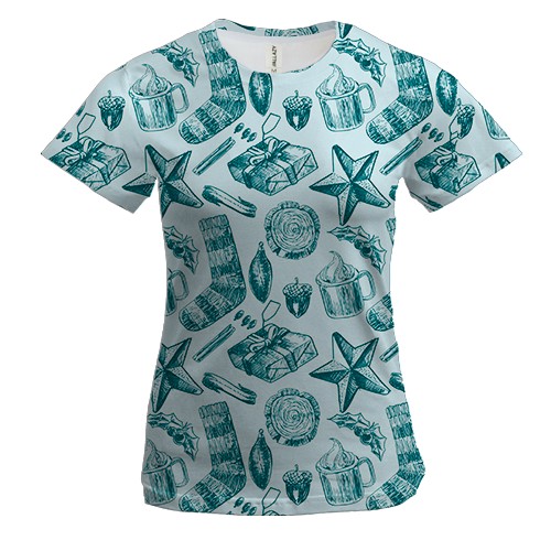 Жіноча 3D футболка Новорічний патерн 20