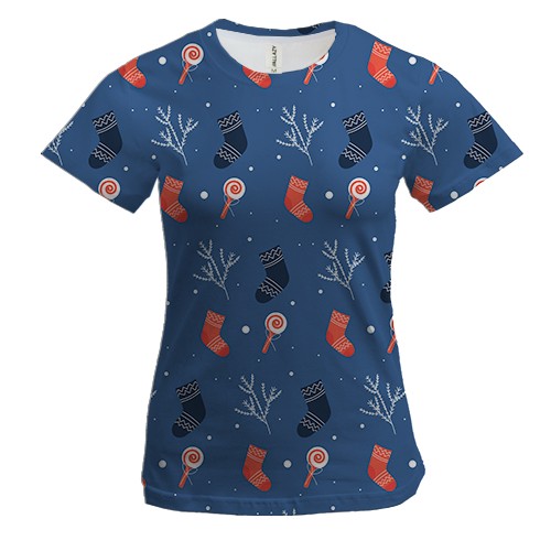 Жіноча 3D футболка Новорічний патерн 13