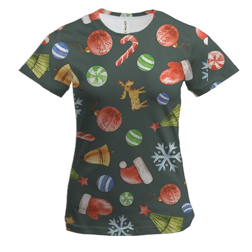 Жіноча 3D футболка Новорічний патерн 9