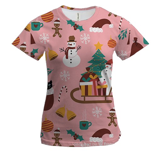 Жіноча 3D футболка Новорічний патерн 10