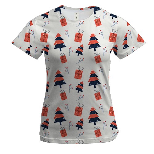 Женская 3D футболка Новогодний паттерн 11