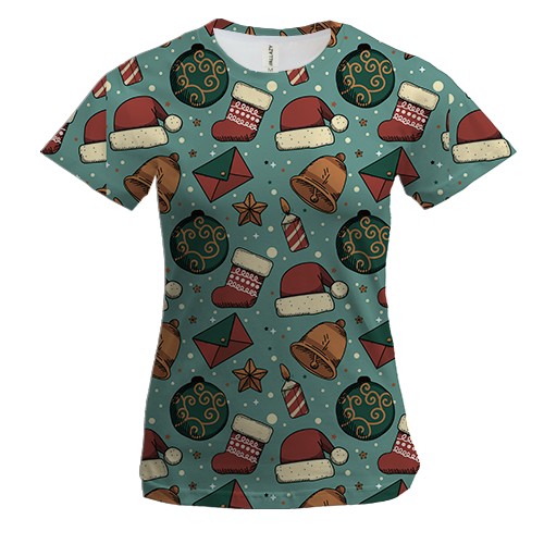 Жіноча 3D футболка Новорічний патерн 5