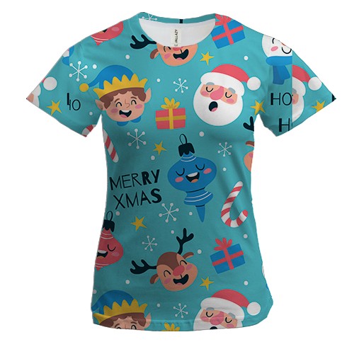 Жіноча 3D футболка Новорічний патерн. Дід Мороз