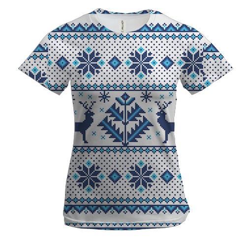 Жіноча 3D футболка Новорічний орнамент. олені 1