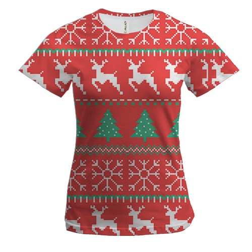 Жіноча 3D футболка Новорічний орнамент. олені 2