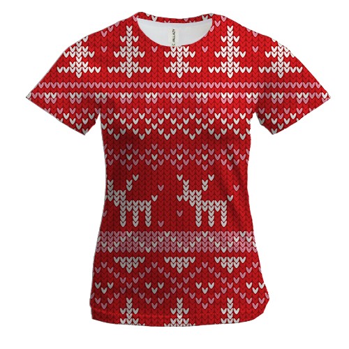 Жіноча 3D футболка Новорічний орнамент. олені