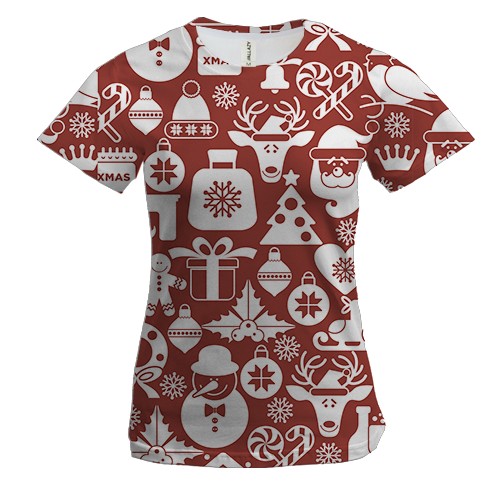 Жіноча 3D футболка Новогодний паттерн