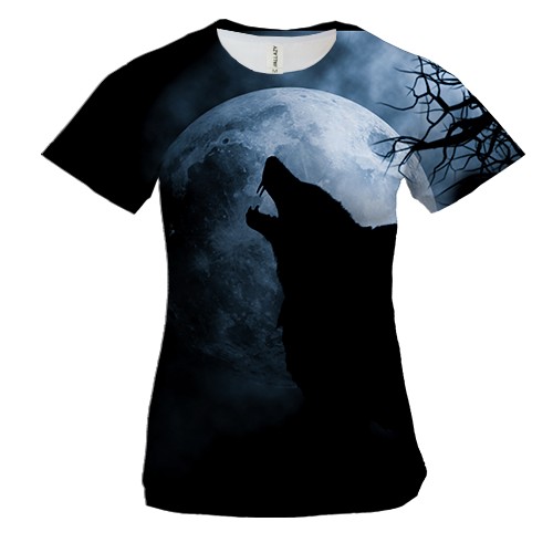 Жіноча 3D футболка Вовк на тлі місяця