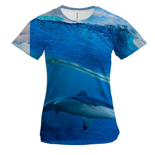 Женская 3D футболка Акула в  волне