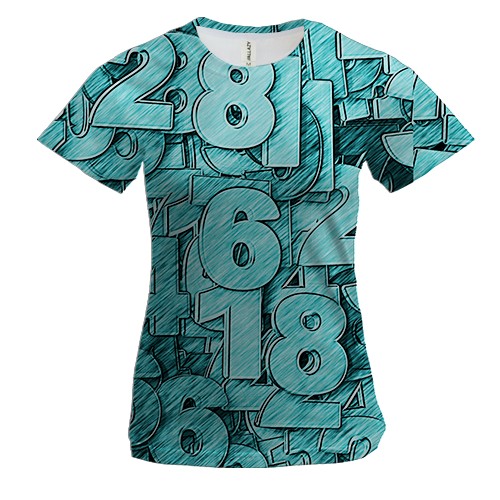 Женская 3D футболка Turquoise numbers