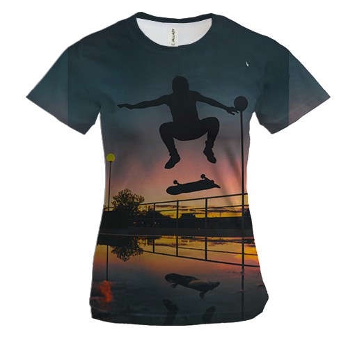 Женская 3D футболка Skate and sunset