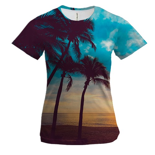 Женская 3D футболка Palm trees and sunset