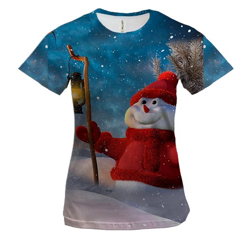Женская 3D футболка Snowman and starry sky