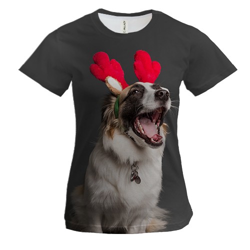 Жіноча 3D футболка New Year dog 3