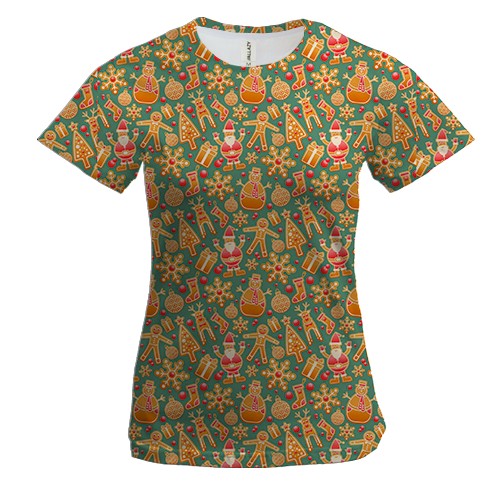 Жіноча 3D футболка Christmas gingerbread pattern