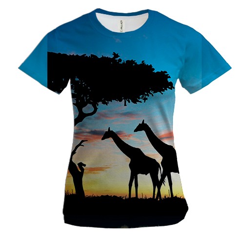Женская 3D футболка Safari sunset