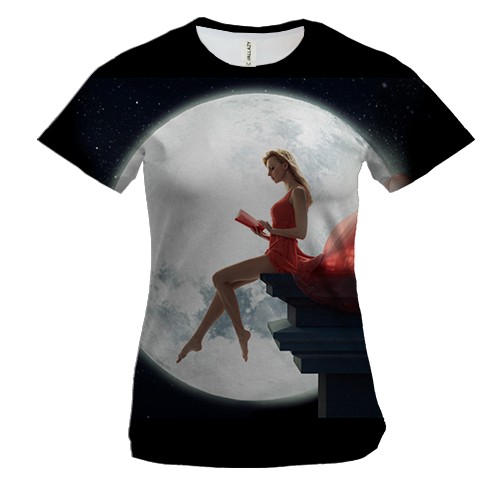 Жіноча 3D футболка Girl on the edge of the cliff