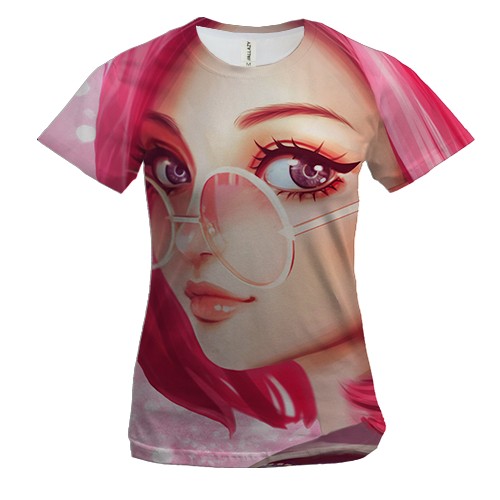 Женская 3D футболка Pink anime girl