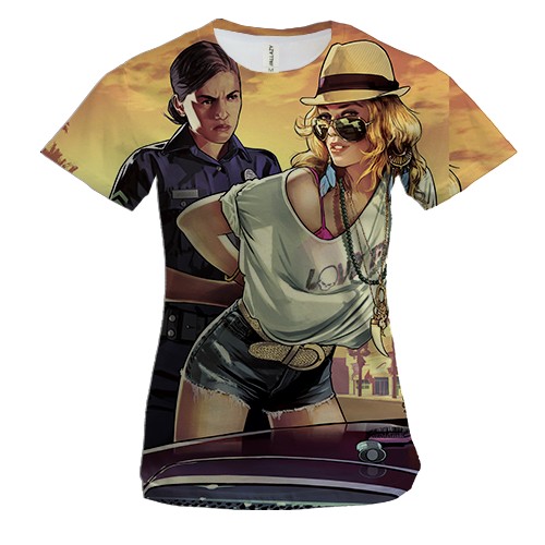 Женская 3D футболка GTA police girl