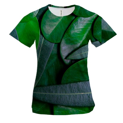 Женская 3D футболка Green leaves pattern 4