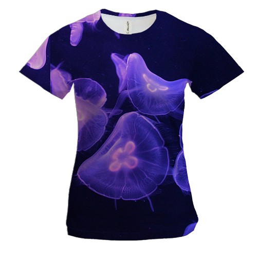 Женская 3D футболка Феолетовые медузы