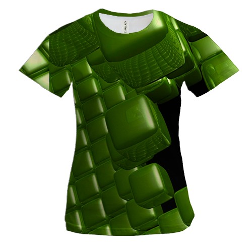 Женская 3D футболка Green cubes