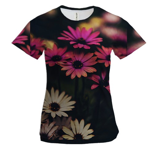 Женская 3D футболка Pink and white flowers