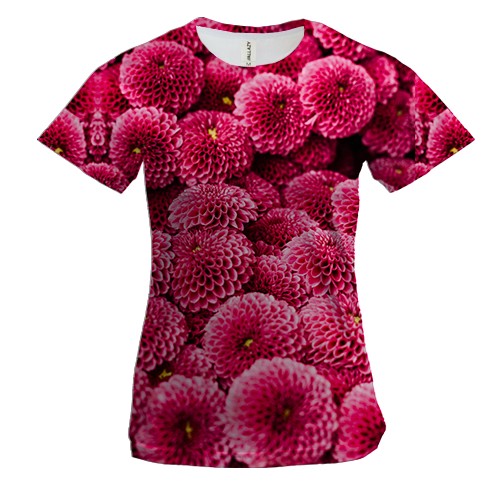 Женская 3D футболка Паттерн розовые бутоны