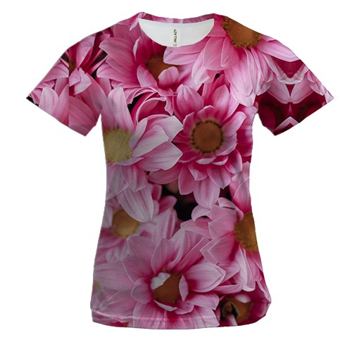 Жіноча 3D футболка Патерн рожеві ромашки