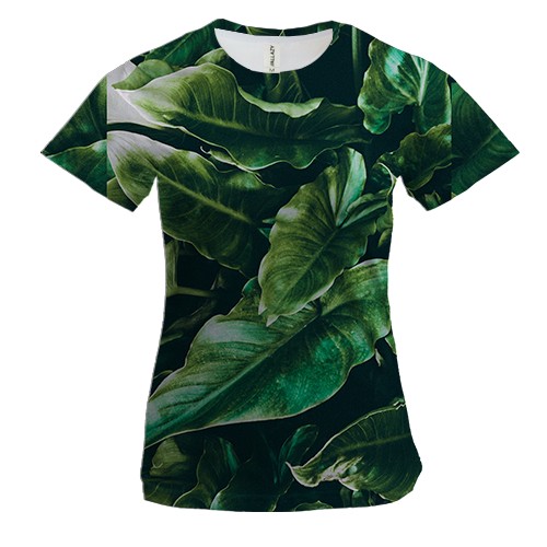 Жіноча 3D футболка Green leaves pattern