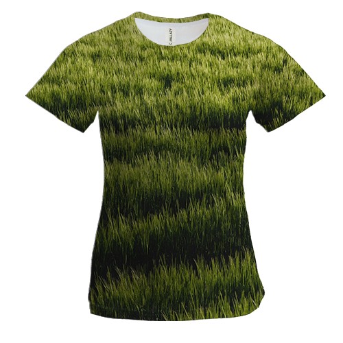 Женская 3D футболка Green grass pattern