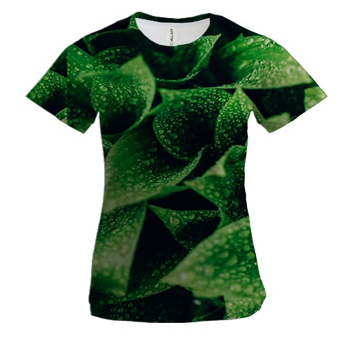 Женская 3D футболка Паттерн зеленые листья