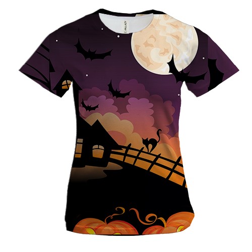 Женская 3D футболка Старый жуткий замок арт 3