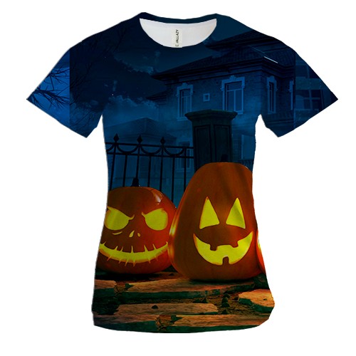 Женская 3D футболка Halloween pumpkins 3