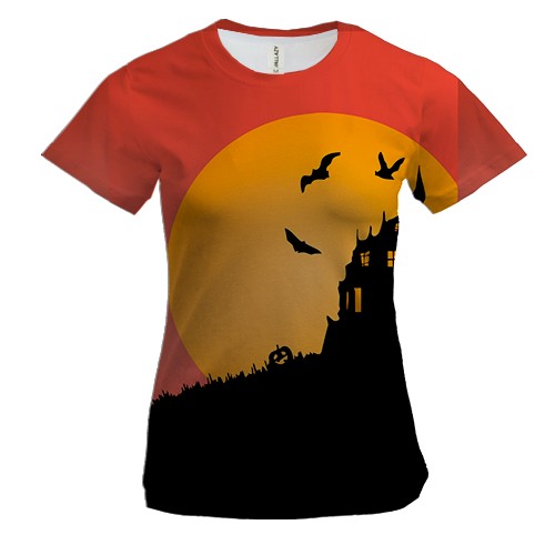 Женская 3D футболка Старый жуткий замок арт 2