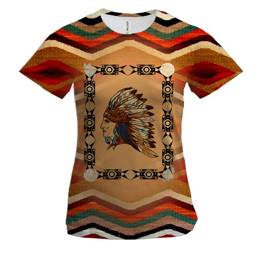 Женская 3D футболка с арт индейцем