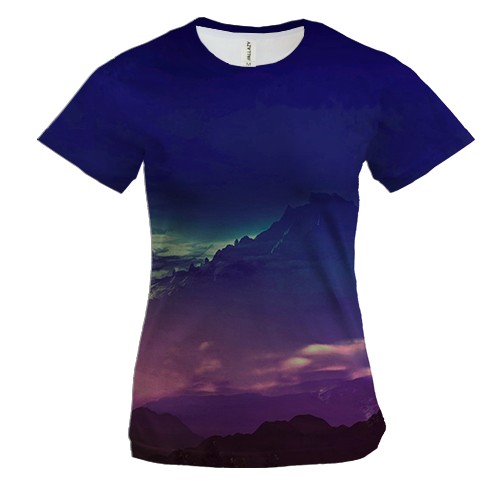 Женская 3D футболка Ночной горный пейзаж