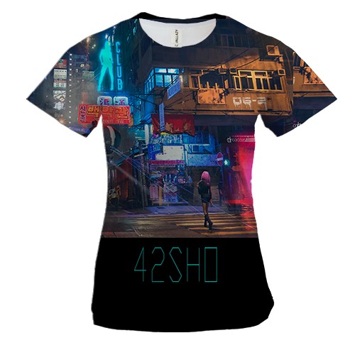 Женская 3D футболка 42SHO ночной китайский город