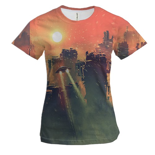 Женская 3D футболка Фантастический город с высоты