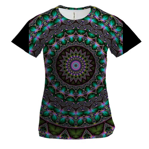Жіноча 3D футболка зелена мандала