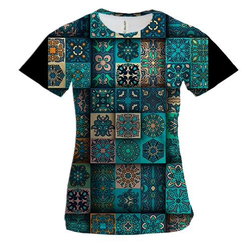 Жіноча 3D футболка Блакитні візерунки в клітинах