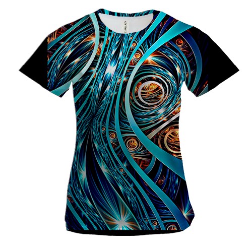 Женская 3D футболка Абстракция с голубыми линиями