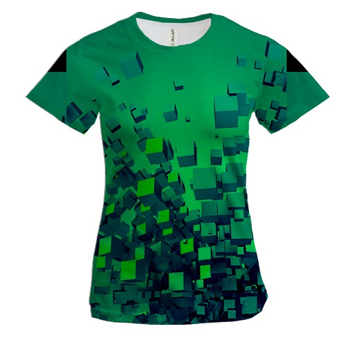 Жіноча 3D футболка Зелена абстракція з кубиків
