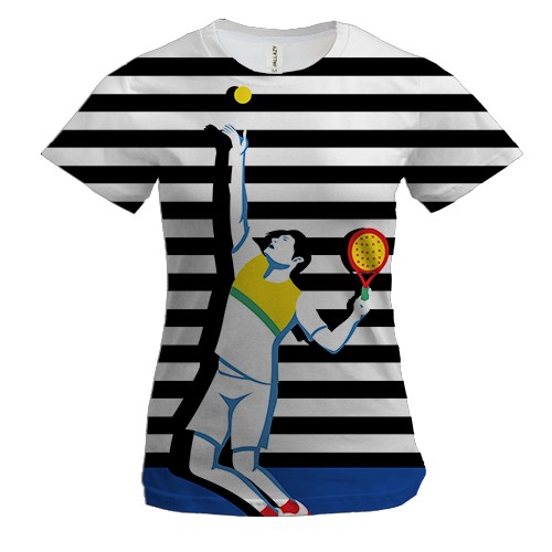 Жіноча 3D футболка Тенісист на смугастому тлі