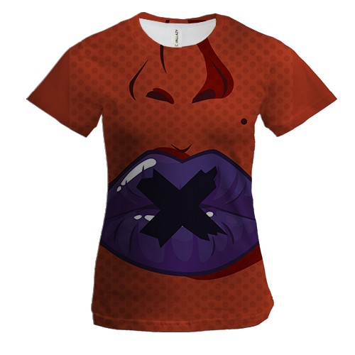 Женская 3D футболка с синими губами и крестом