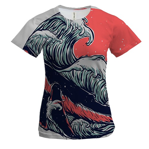 Жіноча 3D футболка з китом і хвилями