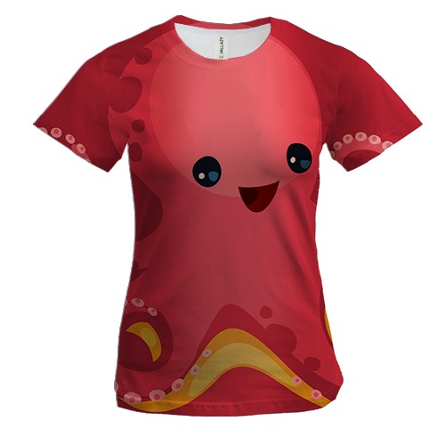 Жіноча 3D футболка з червоним восьминогом