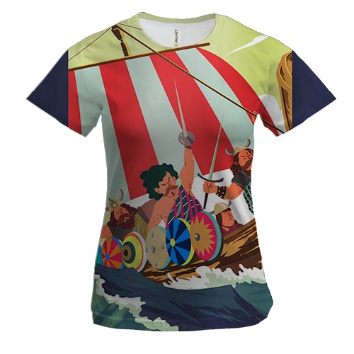 Женская 3D футболка Викинги на корабле