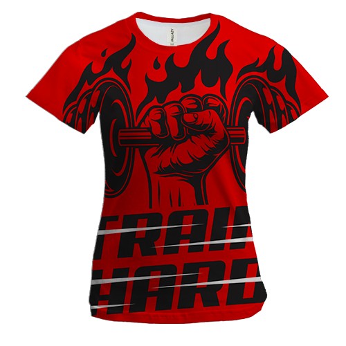 Женская 3D футболка Train Hard Red