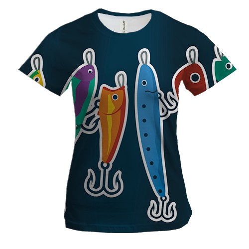 Женская 3D футболка с рыбацкими приманками
